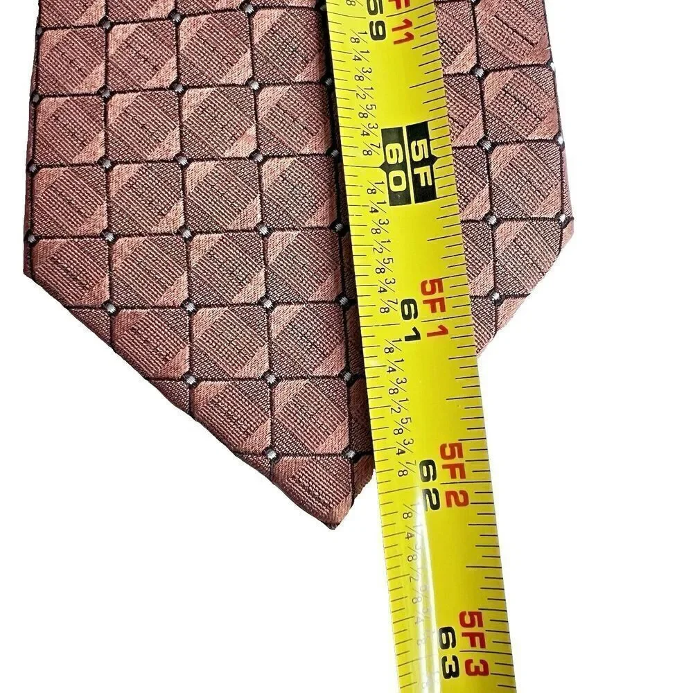 Calvin Klein mens long classic tie marron geometric  plaid chocolate brown
